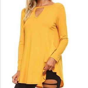 NWT YELETE Yellow Long Sleeve Tunic Top Cut Out Neckline